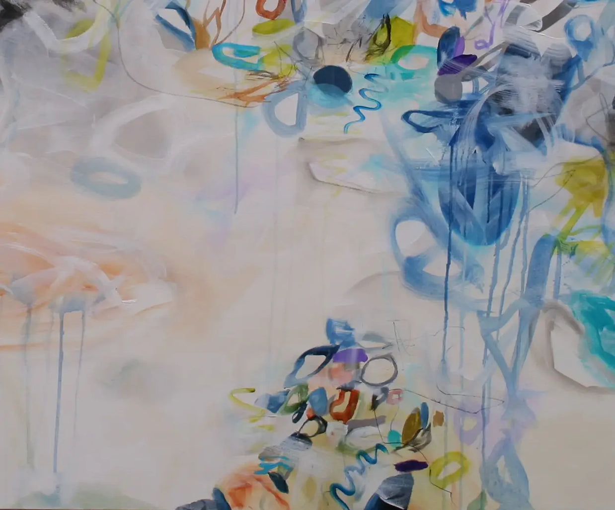 Abstract artwork with a mix of colors on a light background