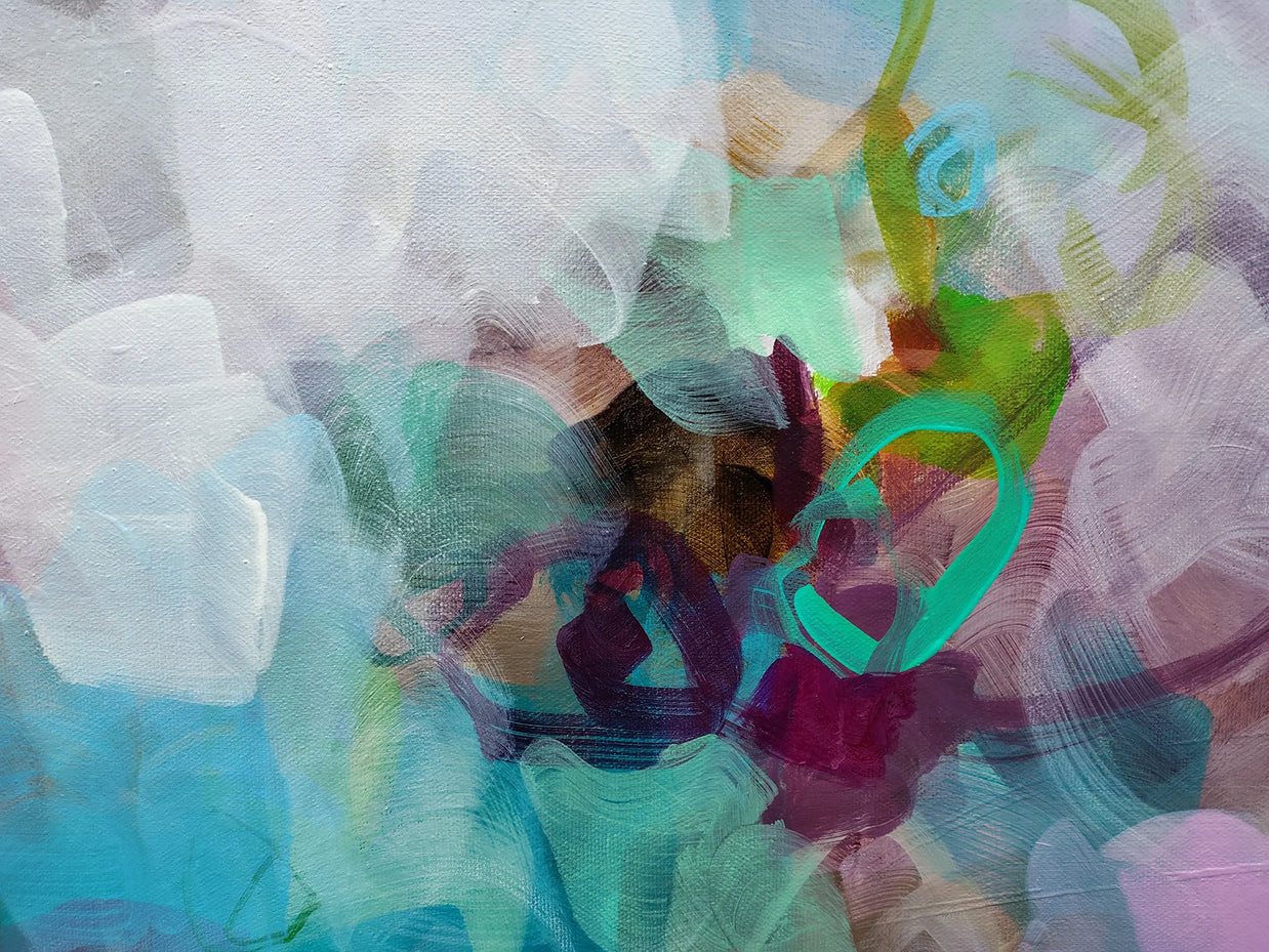 Colorful floral inspired Painting with floral patterns in various colors.