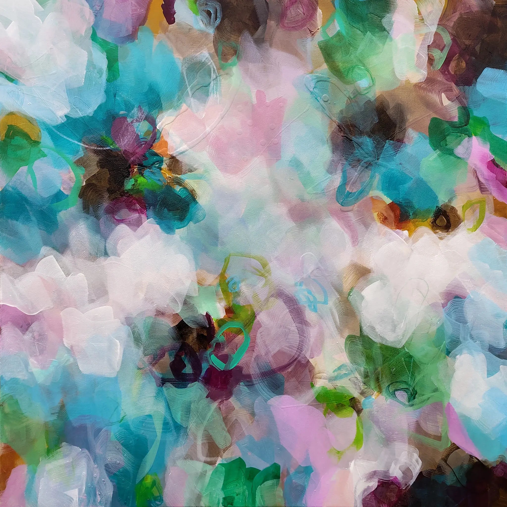 Colorful floral inspired Painting with floral patterns in various colors.