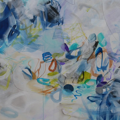 Abstract artwork with colorful brush strokes on a white background
