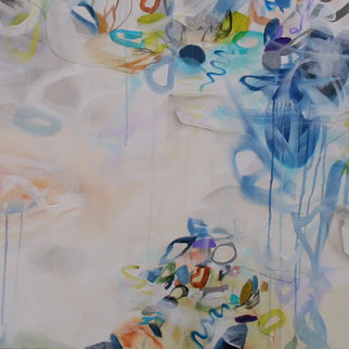 Abstract artwork with colorful brush strokes on a light background
