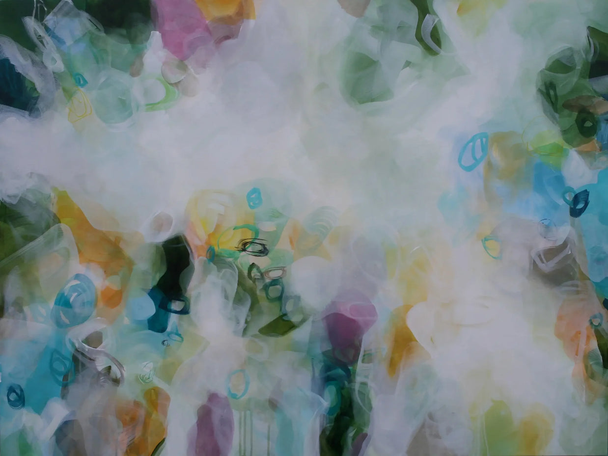 Colorful abstract pattern with a circular arrangement of shapes and colors.