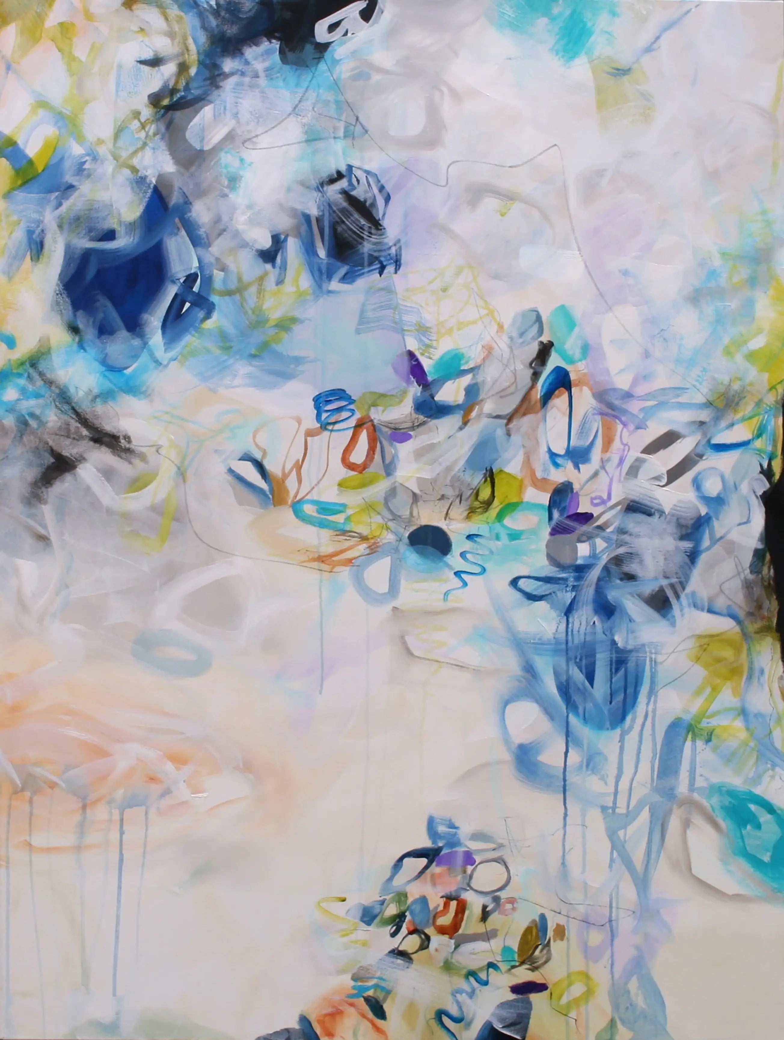 Abstract artwork with a mix of colors on a light background