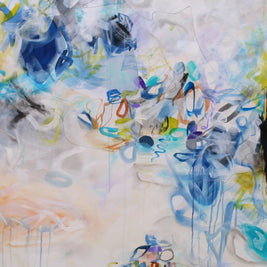 Abstract artwork with a mix of colors on a light background