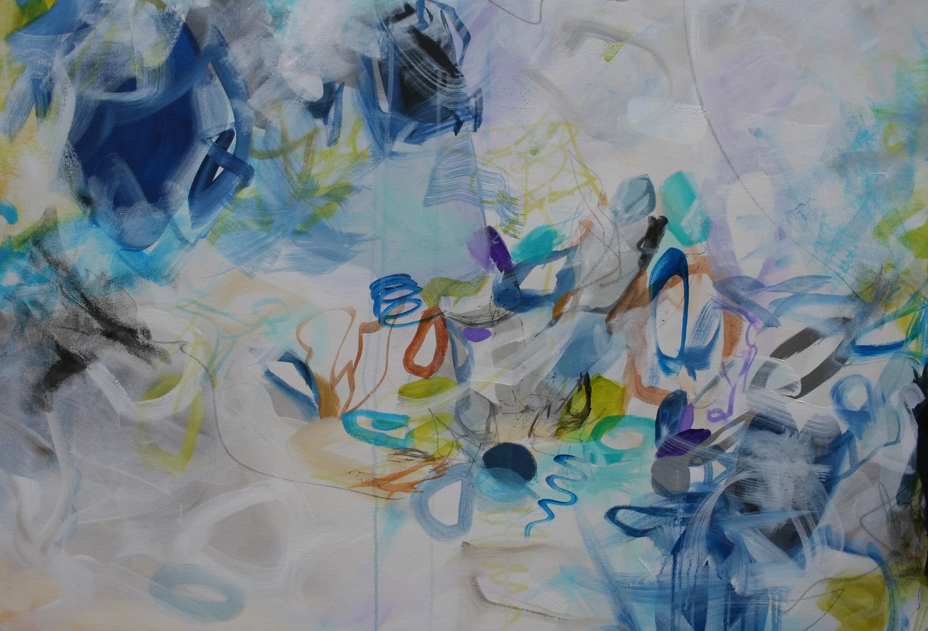 Abstract artwork with colorful brush strokes on a white background