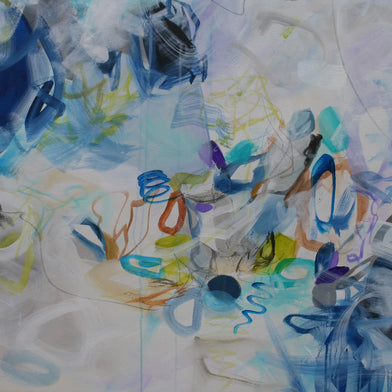 Abstract artwork with colorful brush strokes on a white background