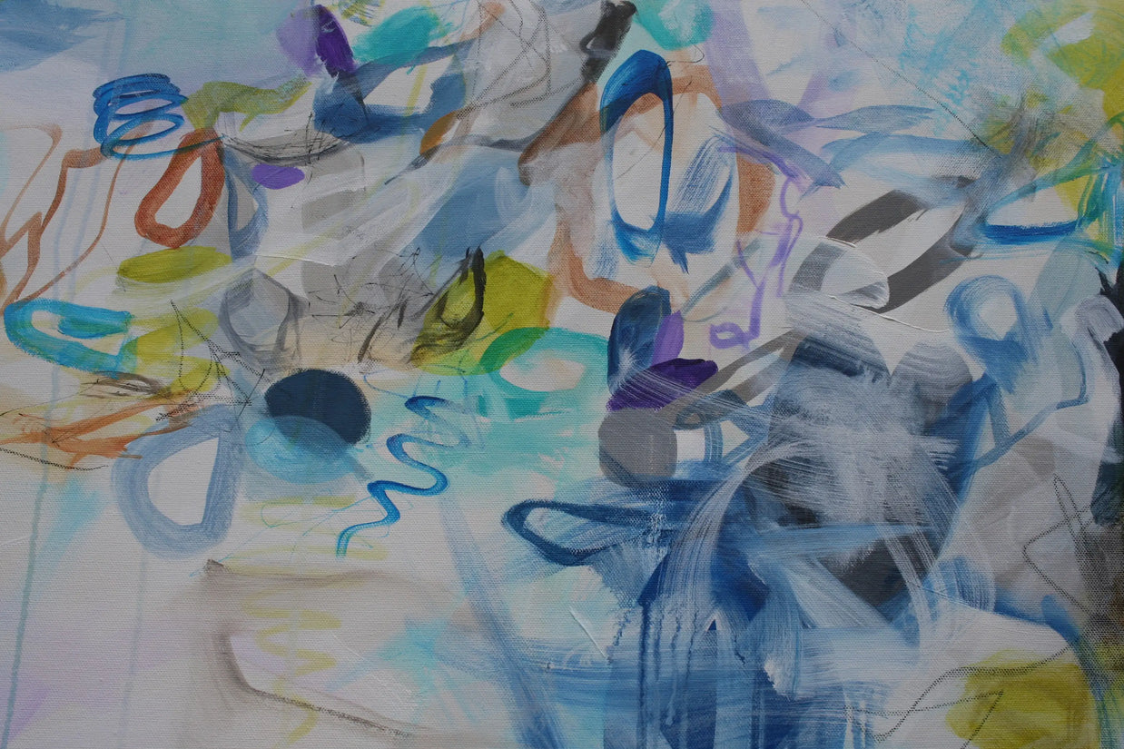 Abstract artwork with colorful brush strokes on a white background