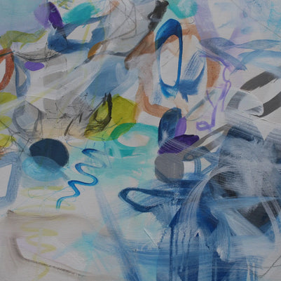 Abstract artwork with colorful brush strokes on a white background
