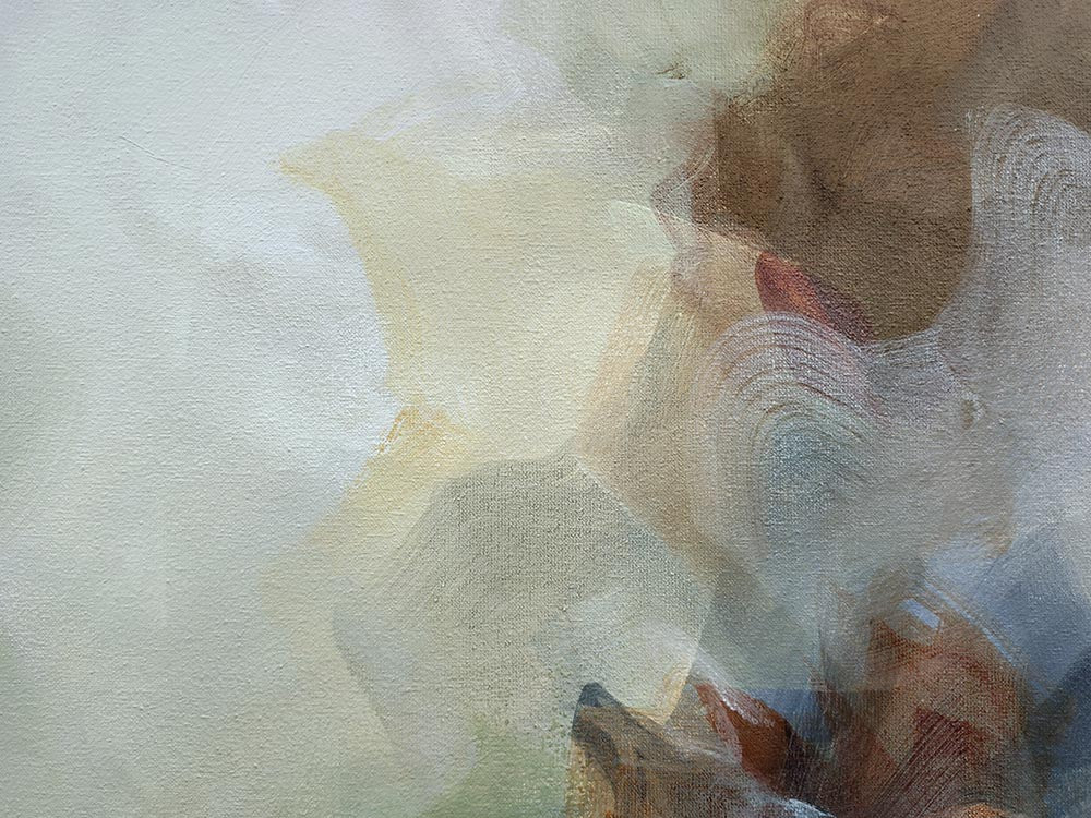 Abstract art with soft, blended colors on a textured surface
