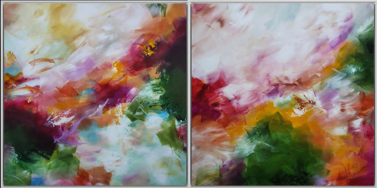 Carried By The Wind Diptych (Pair) - Framed Canvas Print