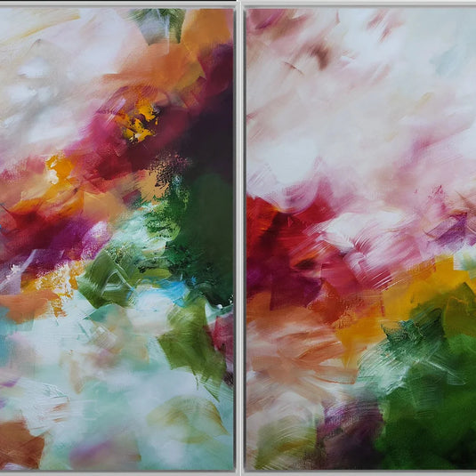 Carried By The Wind Diptych (Pair) - Framed Canvas Print