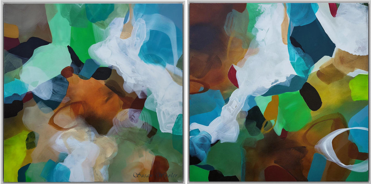 Moss & Marine I & II Diptych (Pair) - Framed Canvas Print